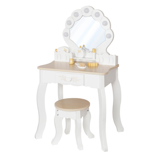 Masă de machiaj din lemn cu scaun iluminat, alb, W08H222