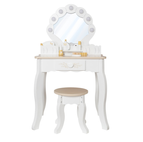 Masă de machiaj din lemn cu scaun iluminat, alb, W08H222