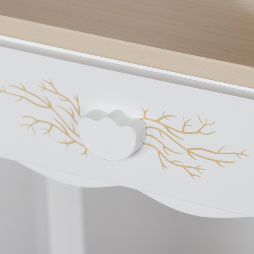 Masă de machiaj din lemn cu scaun iluminat, alb, W08H222