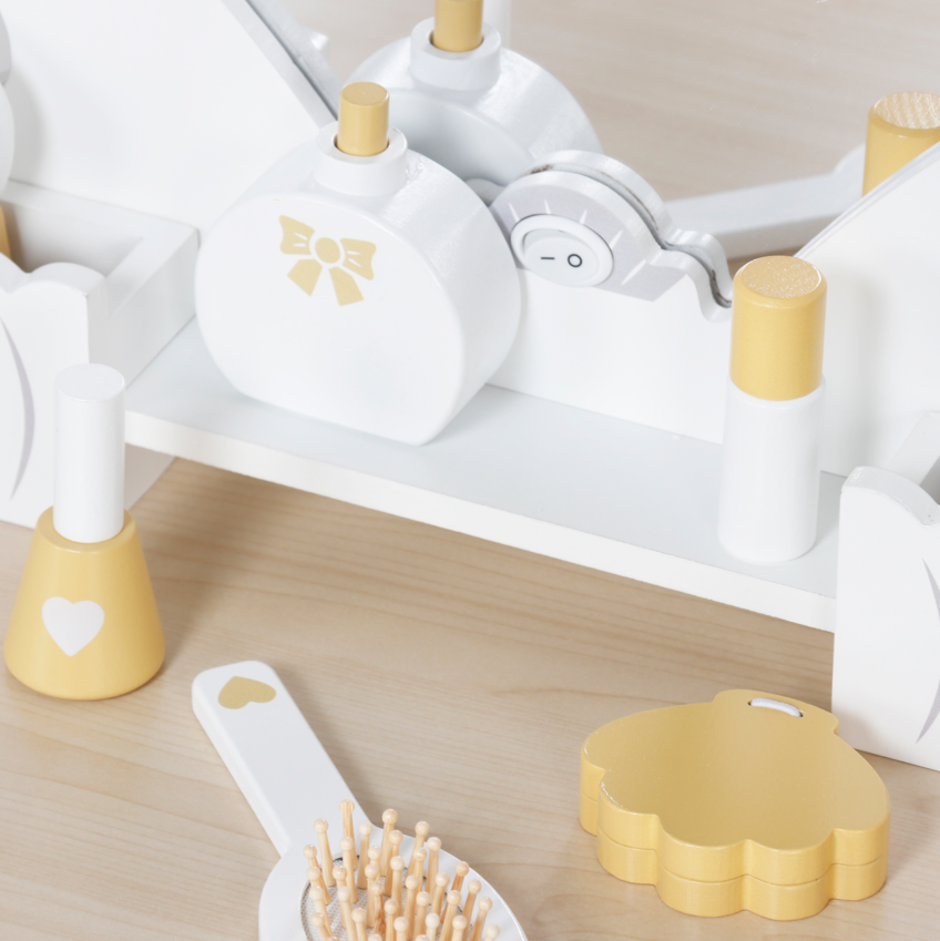 Masă de machiaj din lemn cu scaun iluminat, alb, W08H222