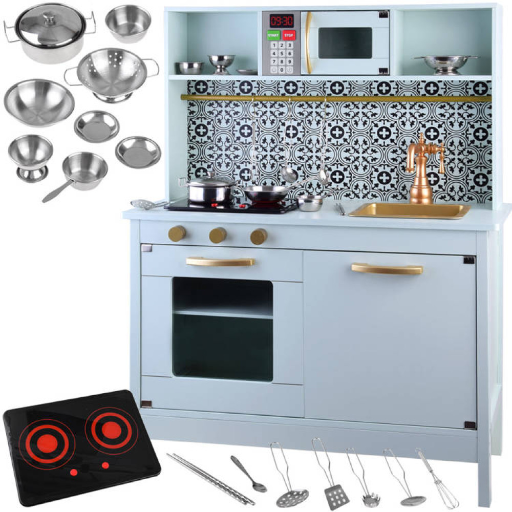 Bucătărie din lemn cu accesorii și funcții, 72*30*90cm, albastru W10C582B