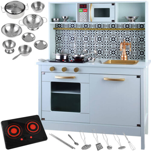 Bucătărie din lemn cu accesorii și funcții, 72*30*90cm, albastru W10C582B