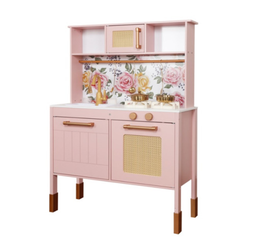 Деревянная Кухня с аксессуарами и функциами 70*34*103cм, розовая W10C1042