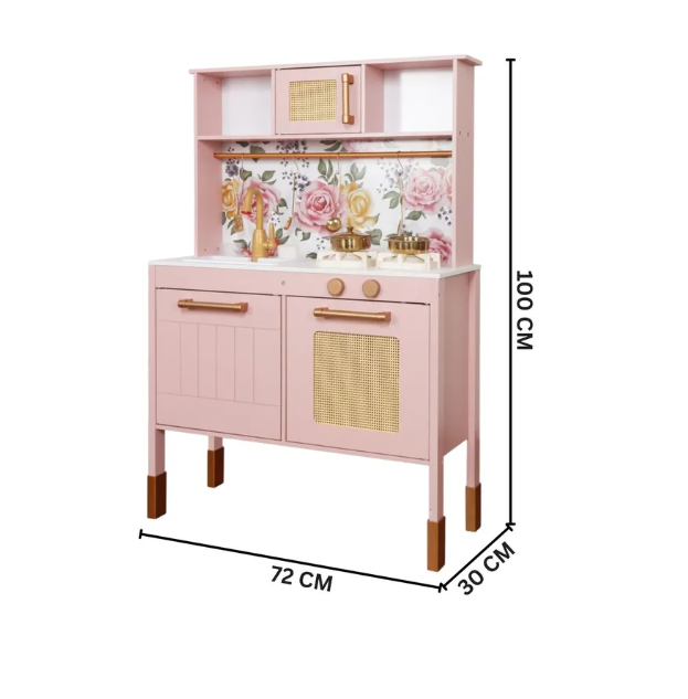 Деревянная Кухня с аксессуарами и функциами 70*34*103cм, розовая W10C1042