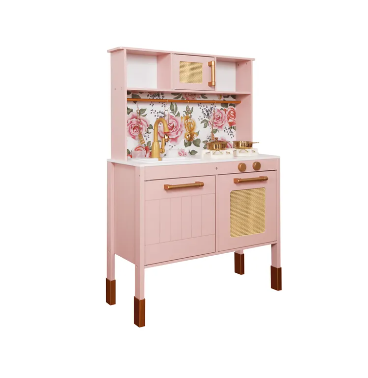 Деревянная Кухня с аксессуарами и функциами 70*34*103cм, розовая W10C1042