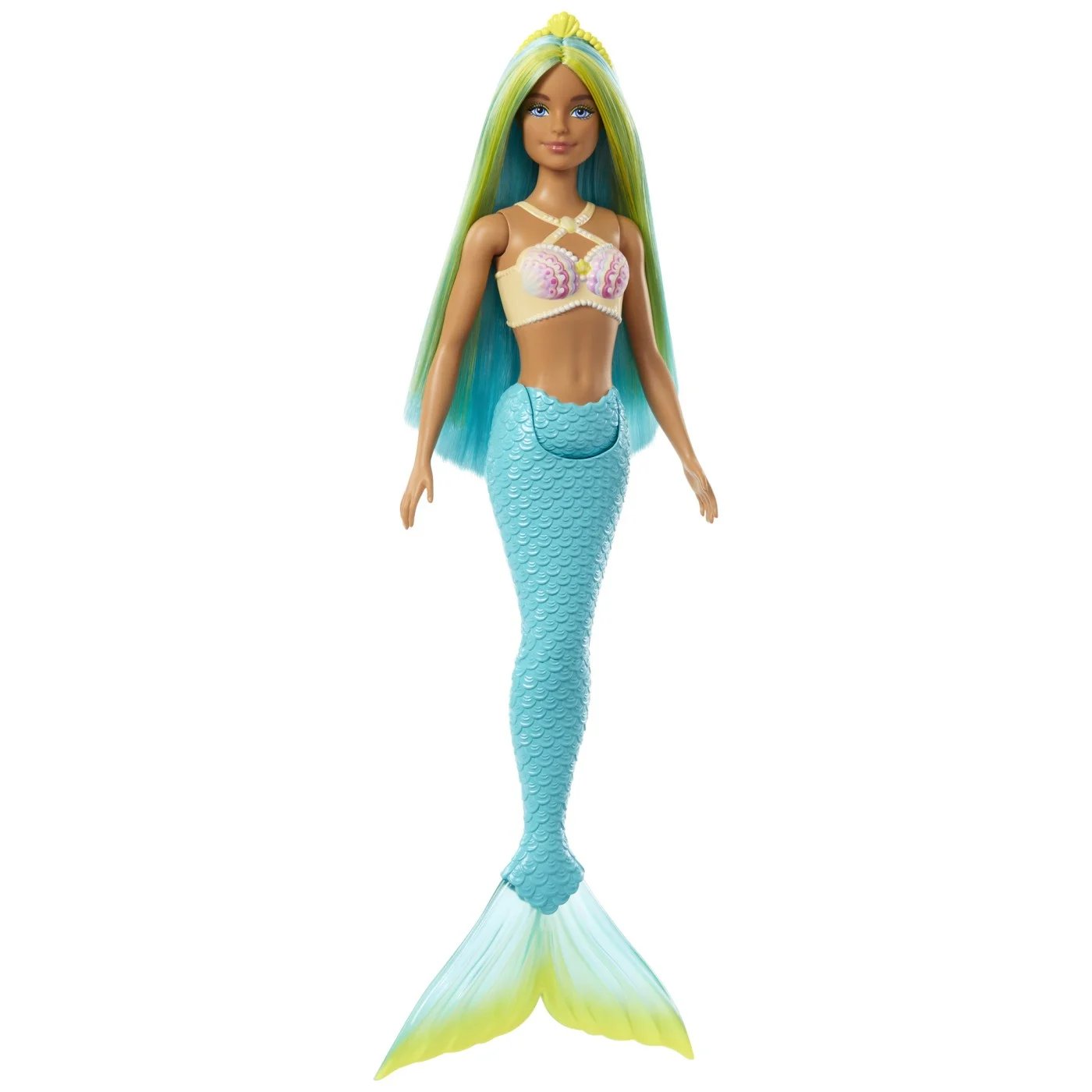 BARBIE DREAMTROPIA PAPUSA SIRENA CU CORSET GALBEN SI COADA ALBASTRA, MTHRR02_HRR03