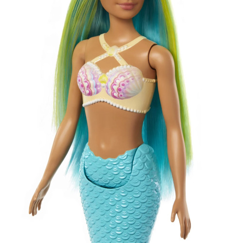 BARBIE DREAMTROPIA PAPUSA SIRENA CU CORSET GALBEN SI COADA ALBASTRA, MTHRR02_HRR03