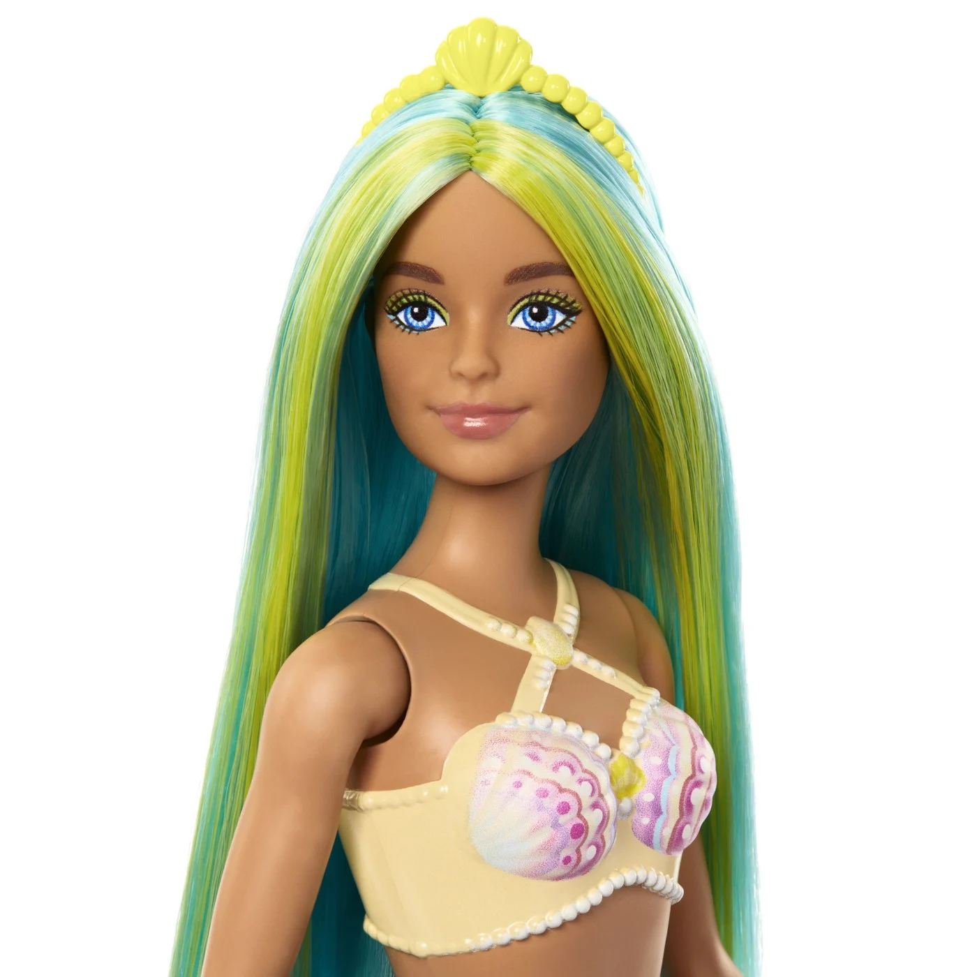 BARBIE DREAMTROPIA PAPUSA SIRENA CU CORSET GALBEN SI COADA ALBASTRA, MTHRR02_HRR03