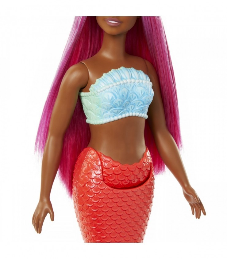 BARBIE DREAMTROPIA PAPUSA SIRENA CU PAR MAGENTA SI COADA PORTOCALIE, MTHRR02_HRR04