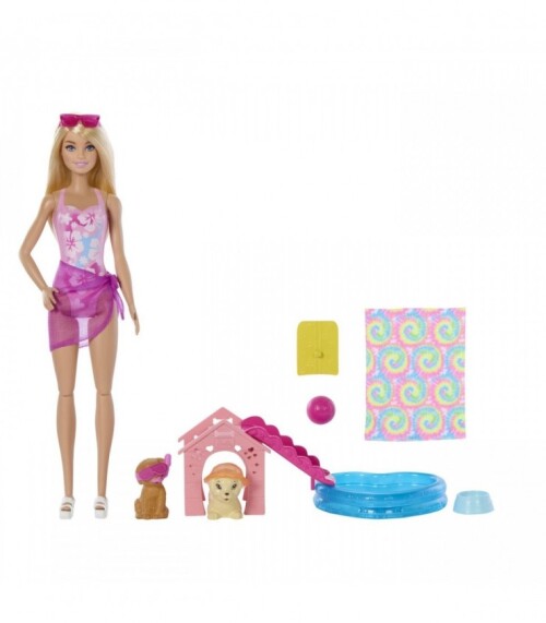 Кукла Барби и щенок у бассейна с функцией изменения цвета, MTJBF35