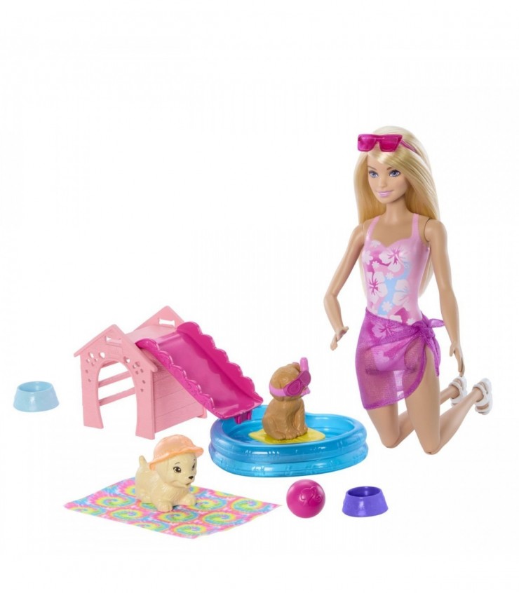 Кукла Барби и щенок у бассейна с функцией изменения цвета, MTJBF35