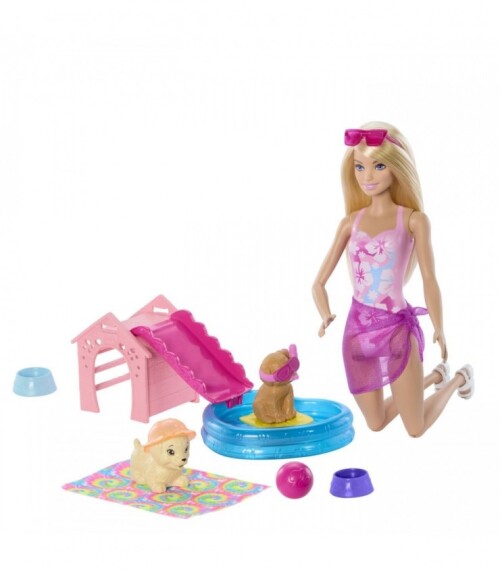 Кукла Барби и щенок у бассейна с функцией изменения цвета, MTJBF35