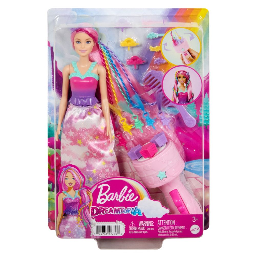 Papusa Barbie Dreamtropia cu aparat de coafat, MTJCW55