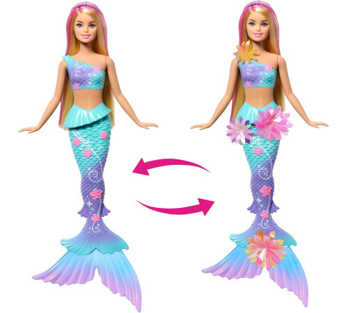 BARBIE PAPUSA SIRENA CU PAR BLOND SI COADA ALBASTRA, MTJDM72