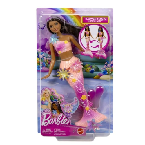 BARBIE PAPUSA SIRENA FLOAREA MAGICA CU PAR BRUNET SI COADA ROZ, MTJDM73