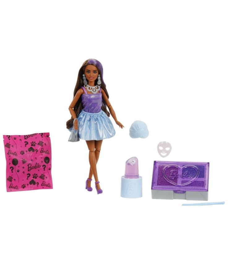 BARBIE SET PARTY UNBOXED REVEAL PAPUSA BARBIE VIOLET CU 10 ACCESORII SURPRIZA, MTJFY66