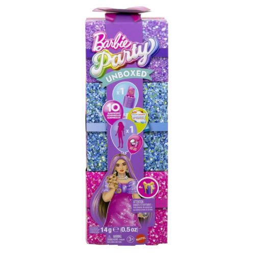 BARBIE SET PARTY UNBOXED REVEAL PAPUSA BARBIE MOV CU 10 ACCESORII SURPRIZA, MTJFY67