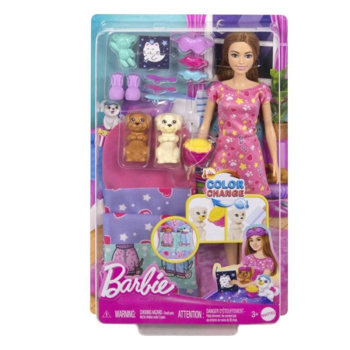 BARBIE PAPUSA BARBIE FAMILY SET PETRECERE CU 2 CATELUSI COLOR CHANGE, MTHXN01