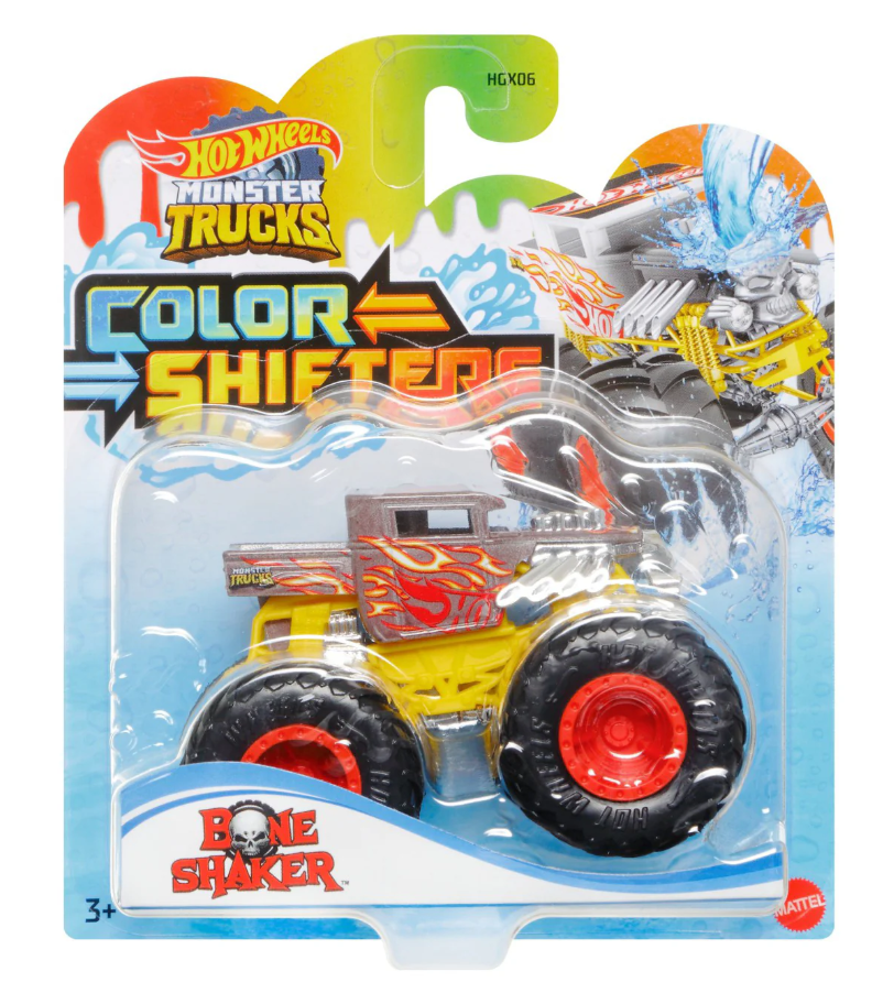 HOT WHEELS MONSTER TRUCK CAMION BONE SHAKER CU CULORI SCHIMBATOARE SCARA 1:64, MTHGX06_HGX07