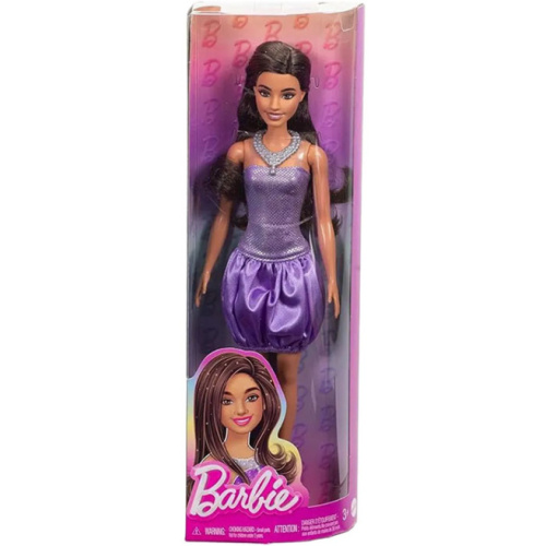 PAPUSA BARBIE FASHIONISTA BRUNETA CU ROCHIE MOV SI COLIER, MTFBR37_HYT92