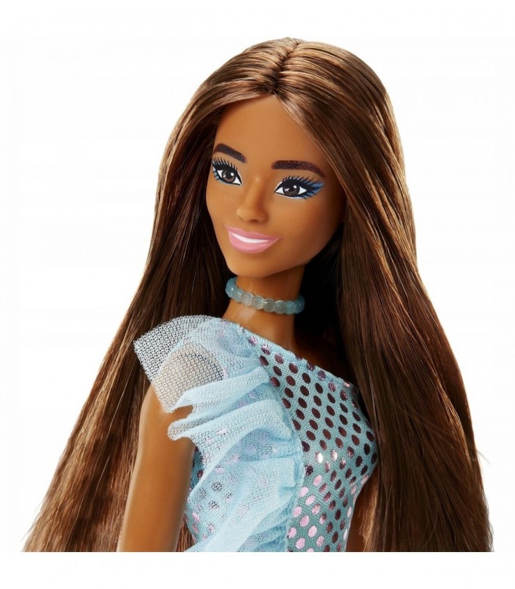 Кукла Барби  в блестящем синем атласном платье, MTT7580_HJR95