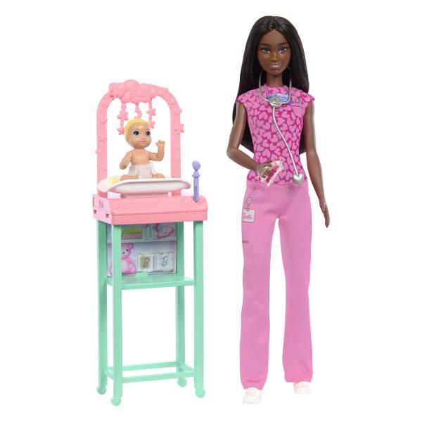 BARBIE SET DE JOACA PAPUSA BARBIE BRUNETA FACE CARIERA PEDIATRU, MTJCR71_JCR73