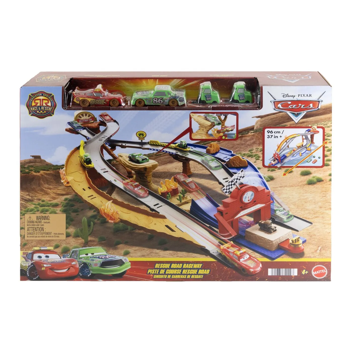 CARS RACE AND RESCUE SET DE JOACA CURCUIT DE SALVARE SI 3 MASINUTE METALICE, MTJFL57