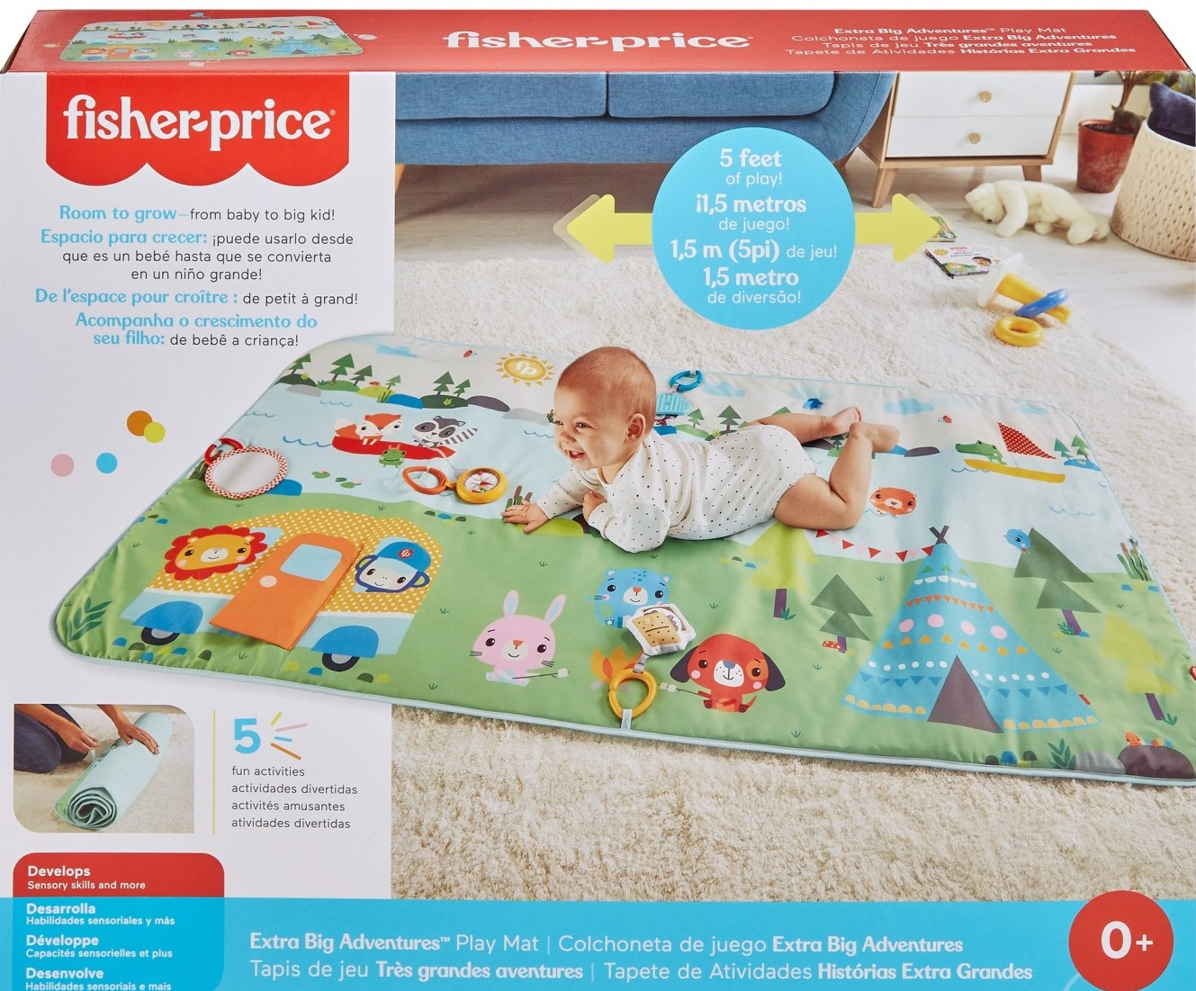 Игровой коврик Fisher Price 150 см, «Очень большие приключения», MTGXR53