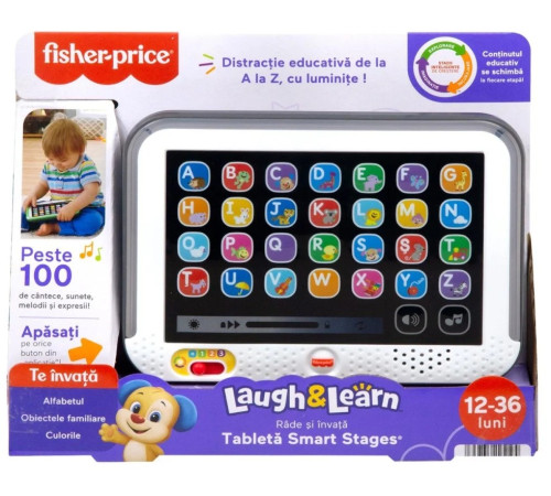 Планшет Смарт FISHER PRICE смейся и учись с 3 уровнями развития на румынском языке, MTHXB71