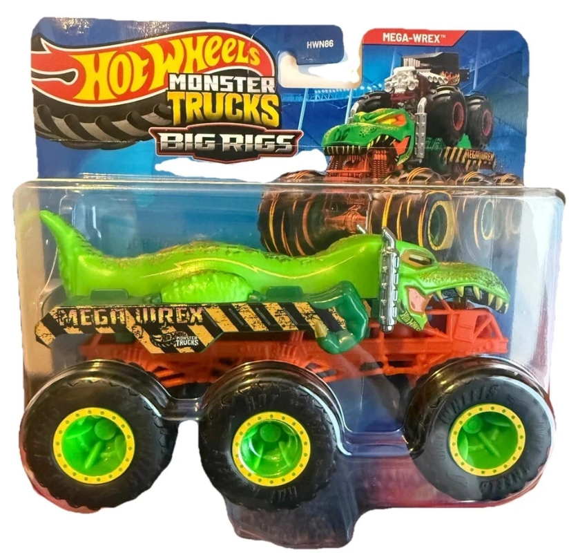 Монстр-трак Hot Wheels Big Rigs металлическая машинка Mega-Wrex 6 колёс масштаб 1:64, MTHWN86_JCH44