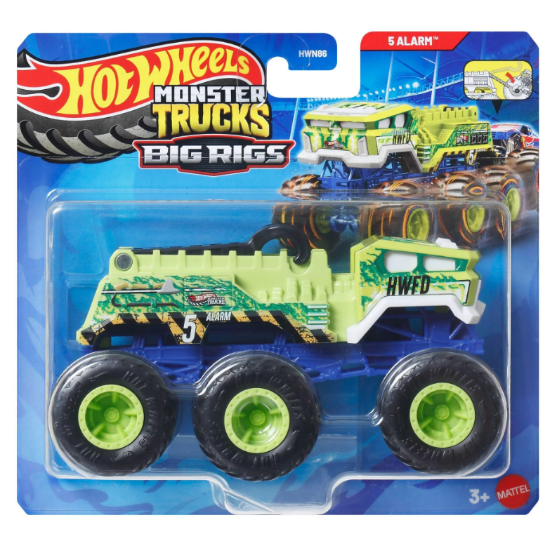 Монстр-трак Hot Wheels Big Rigs металлическая машинка 5 Alarm 6 колёс масштаб 1:64, MTHWN86_JCH45