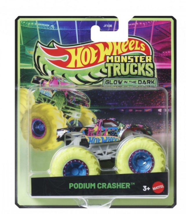 Монстр-трак Hot Wheels светится в темноте Podium Crasher масштаб 1:64, MTJFX08_JFX09