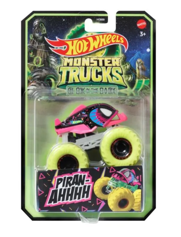 HOT WHEELS MONSTER TRUCK GLOW IN THE DARK MASINUTA PIRAN-AHHHH CU ROTI VERZI SCARA 1 LA 64, MTJFX08_JFX13