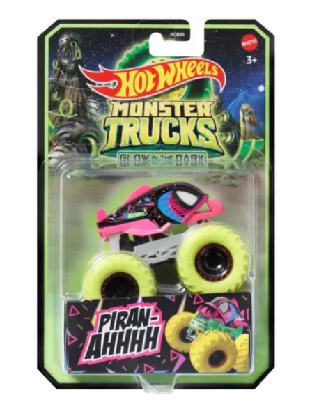 HOT WHEELS MONSTER TRUCK GLOW IN THE DARK MASINUTA PIRAN-AHHHH CU ROTI VERZI SCARA 1 LA 64, MTJFX08_JFX13