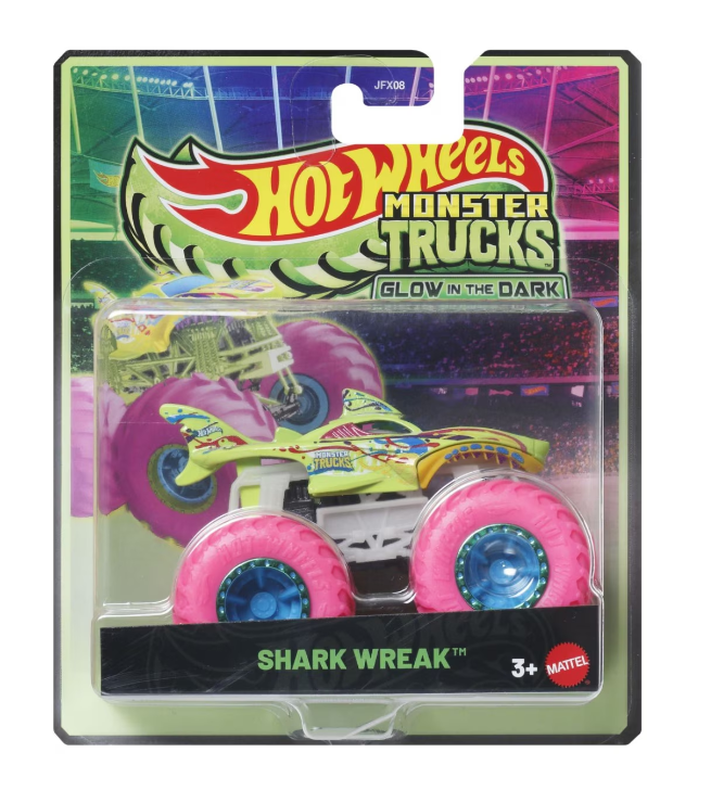 HOT WHEELS MONSTER TRUCK GLOW IN THE DARK MASINUTA SHARK WREAK SCARA 1 LA 64, MTJFX08_JFX14