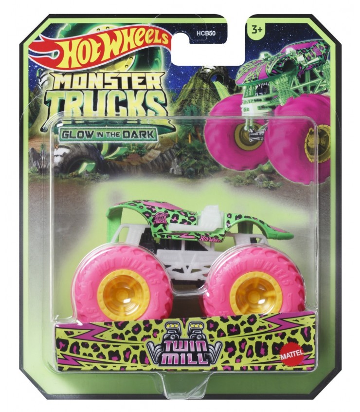 Монстр-трак, Машинка светящаяся в темноте, Twin Mill, масштаб 1:64 Hot Wheels, MTHCB50_HVH80