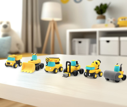 Набор для лепки воздушный пластилин, "Construction Vehicles" 3 баночки, HC-12901