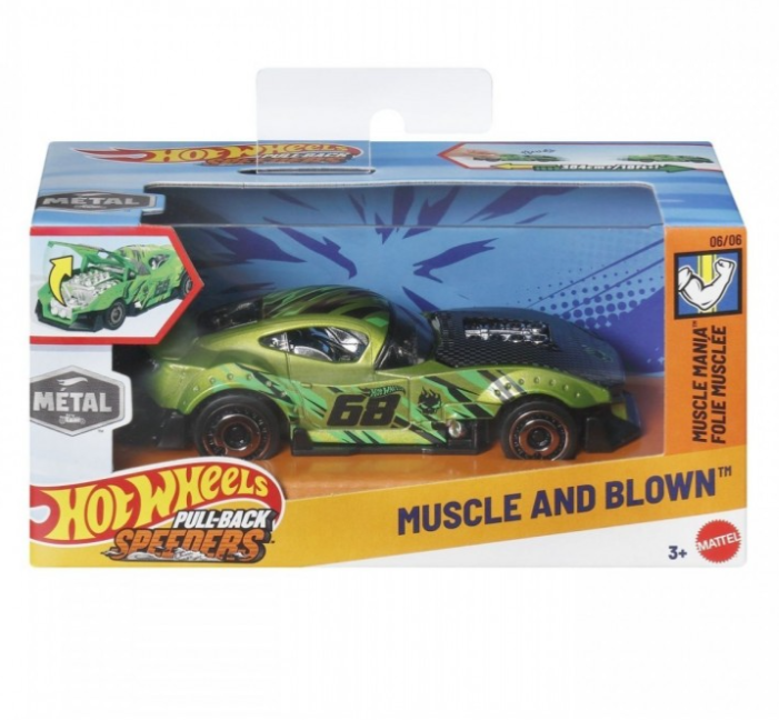 HOT WHEELS MASINUTA METALICA CU SISTEM PULL BACK MUSCLE AND BLOWN MUSCLE MANIA SCARA 1 LA 43, MTHPR70_HWH52