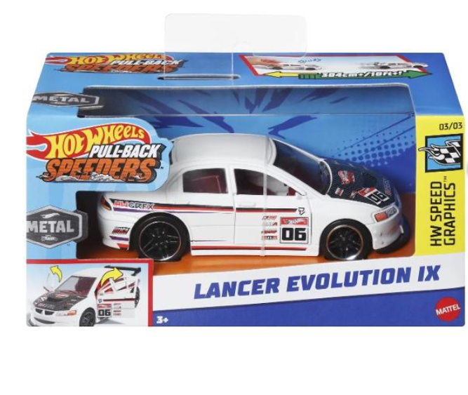 HOT WHEELS MASINUTA METALICA CU SISTEM PULL BACK LANCER EVOLUTION IX SCARA 1:43, MTHPR70_HPR73