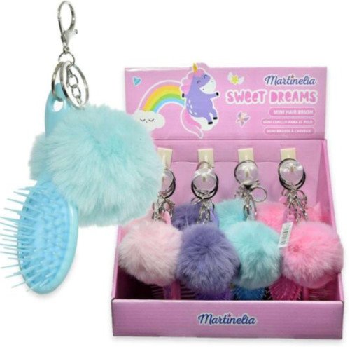 Perie de păr mini MARTINELIA SWEET DREAMS cu pompon pe breloc, Mar3021W