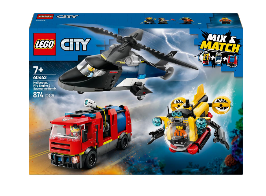 LEGO CITY ELICOPTER, CAMION DE POMPIERI SI SUBMARIN REMIXATE, 60462