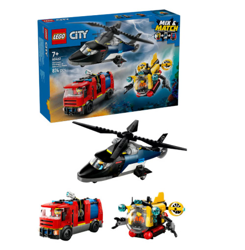 LEGO CITY ELICOPTER, CAMION DE POMPIERI SI SUBMARIN REMIXATE, 60462