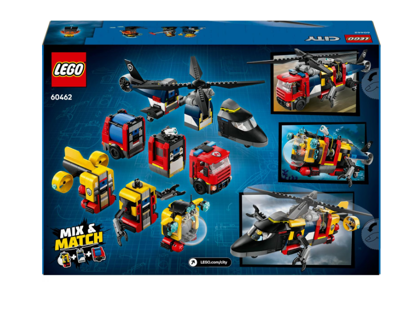 LEGO CITY ELICOPTER, CAMION DE POMPIERI SI SUBMARIN REMIXATE, 60462