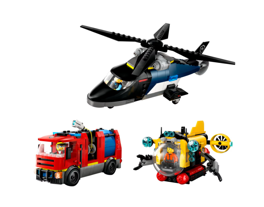 LEGO CITY ELICOPTER, CAMION DE POMPIERI SI SUBMARIN REMIXATE, 60462