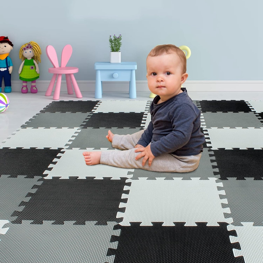 Puzzle pentru podea 9 bucăți alb/gri/negru, KTPT018