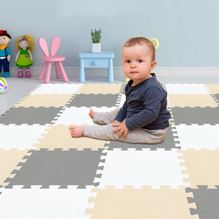 Puzzle pentru podea 9 bucăți alb/gri/maro, KTPT019