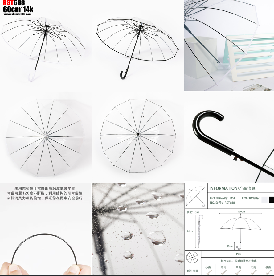 Зонт детский прозрачный 60см, 688