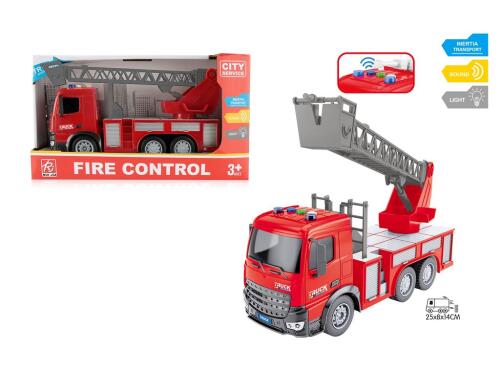 Autoscara de pompieri cu inertie, sunet/lumina, scara 1:18, RJ001A