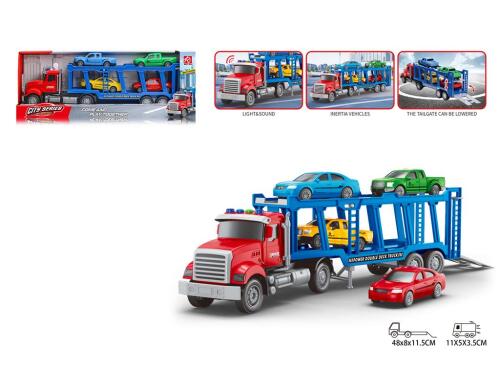 CAMION AMERICAN INERTIAL DUBLU STRAT CU 4 VEHICULE SIMULATE 1:18 CU SUNET SI LUMINA. RJ6674-8
