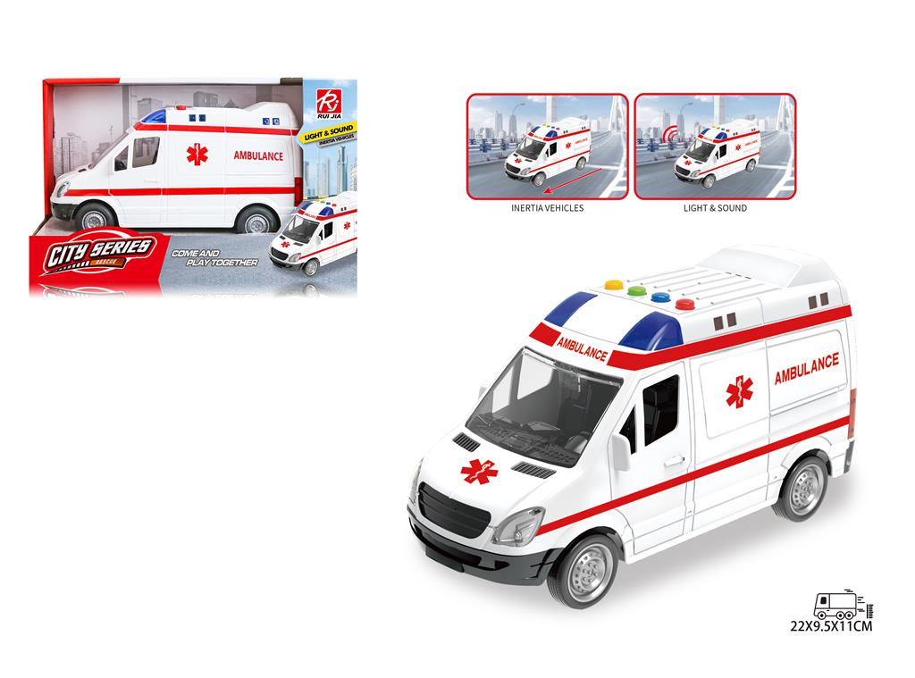Masina Ambulanta cu inertie, sunet/lumina, scara 1:16, RJ045